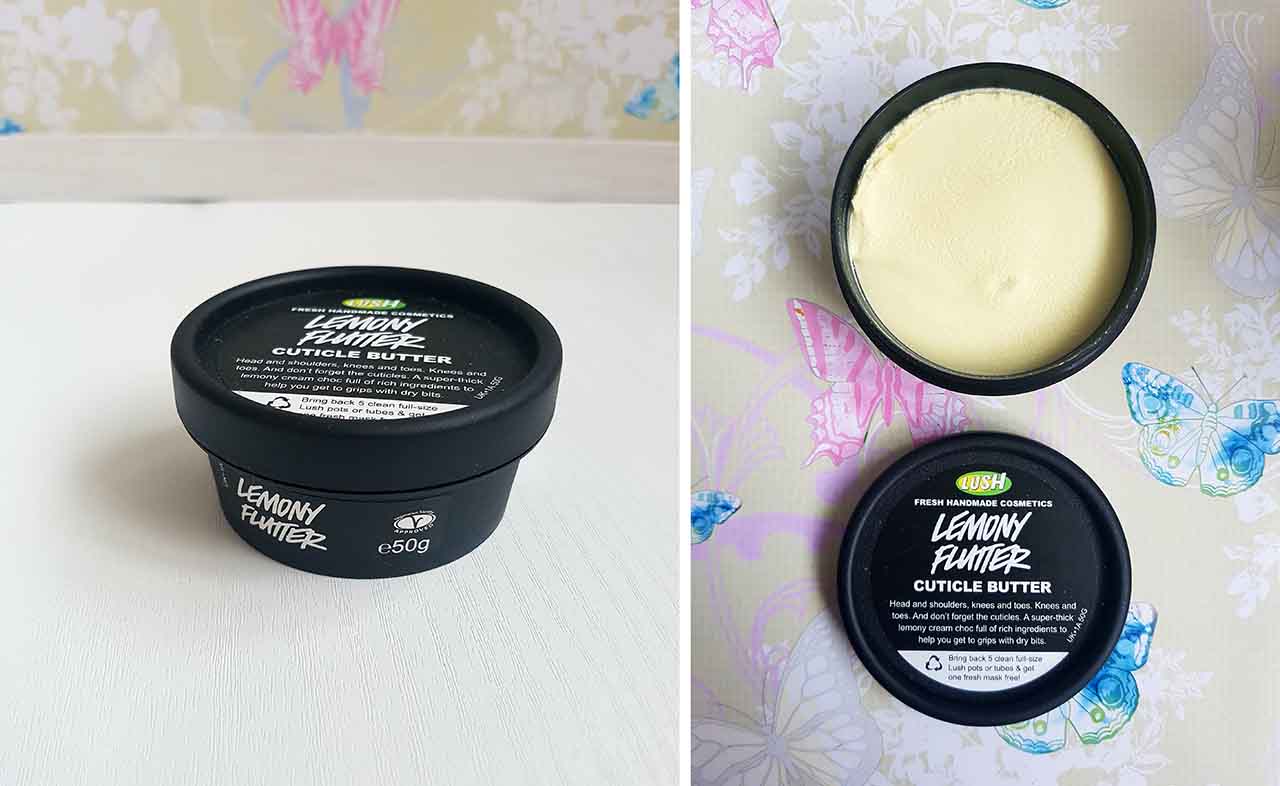 Lush Fresh Handmade Cosmetics – How Lush Are They: The Lemon Flutter Cuticle Butter - This butter is awesome! I wear false nails regularly and my cuticles often suffer as a result despite the use of hand creams and moisturisers. When I saw this I knew I needed to try it to see if it could combat my cuticles, and I also noted it can be used on other dry areas of the body such as elbows and knees! It contains a lemon infusion, mango butter, shea butter and tagetes oil, and the combination smells lovely. As the name suggests, it is a very thick butter consistency and you only need a tiny bit to cover the hands and any other problem areas. You instantly feel the nourishment after application and skin feels super soft and supple. With continual use the dry areas and cuticles should show improvement and I have certainly found that my dryer areas and cuticles are in better condition! It works really well in conjunction with the hand scrub too!