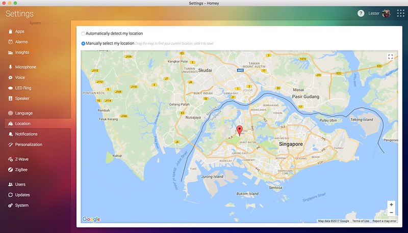 Homey Desktop App - Settings - Location