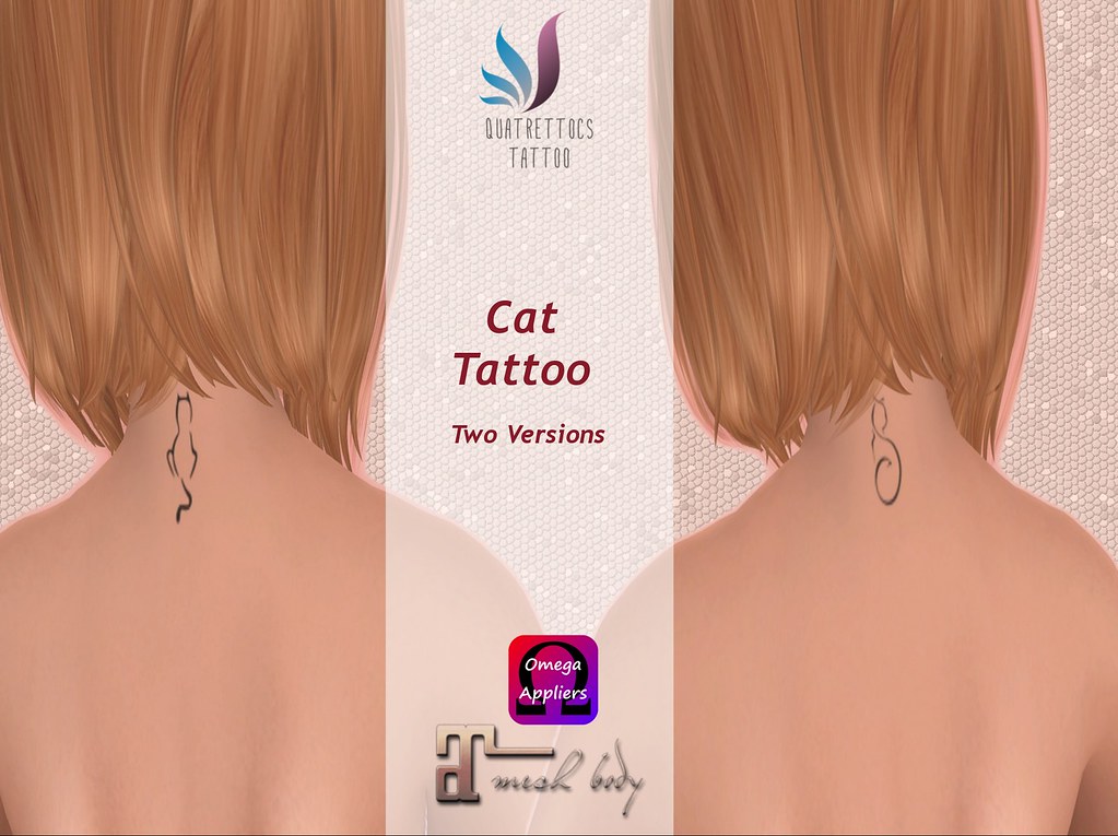 Cat Tattoo on the neck in two versions - SecondLifeHub.com