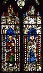 composite figures of a male and female saint (14th, 15th and 19th Century glass