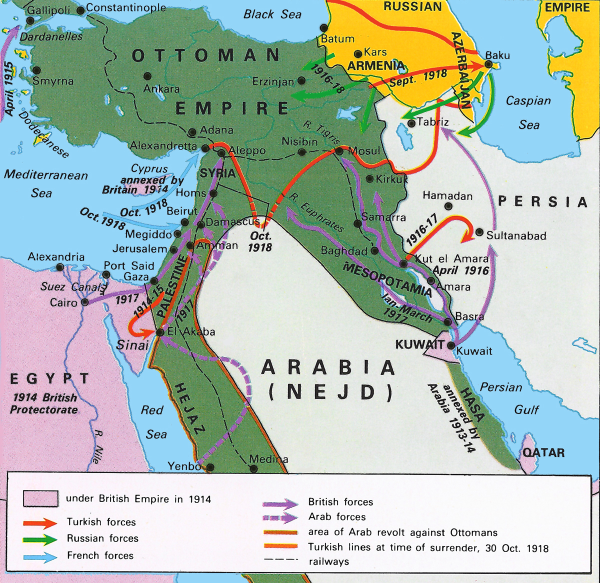 Map of the Ottoman Empire during World War I