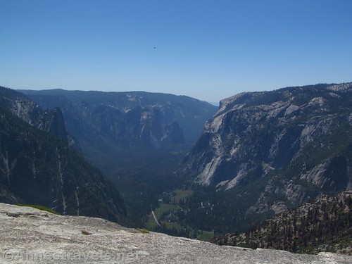 Looking down Yosemite Valley from North Dome in Yosemite National Park, California