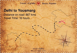 Map from Delhi to Yousmarg