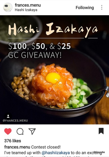 Screenshot of Instagram contest 