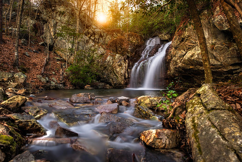water waterfall landscape outdoor creek stream serene watercourse riverbed river nikon d610 long exposure outdoors outside early morning golden hour refection light sun pretty rocks hiking alabama