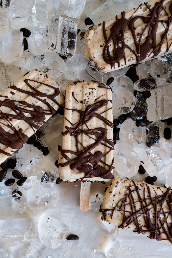 French Press Coffee Ice Cream Popsicles with Sea Salt Dark Chocolate Drizzle