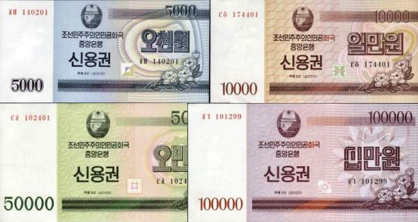 Sada 5000-100000 Won Severná Kórea 2003, P51A-51D