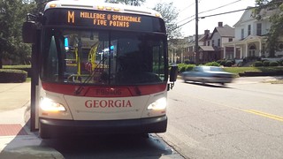 UGA bus parked during the peak of solar eclipse darkness