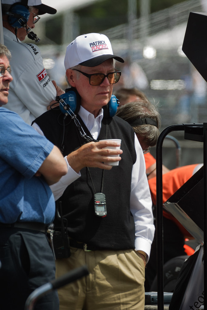 Pat Patrick (the Patrick in Patrick Racing) watches his team during Friday practice at the 2001 CART race in Portland