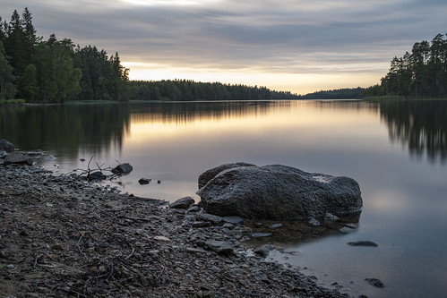outdoor landscape sweden sunset eveningatmosphere longexposure lake water trees sky smooth lakeside nature goldenhour silence calm