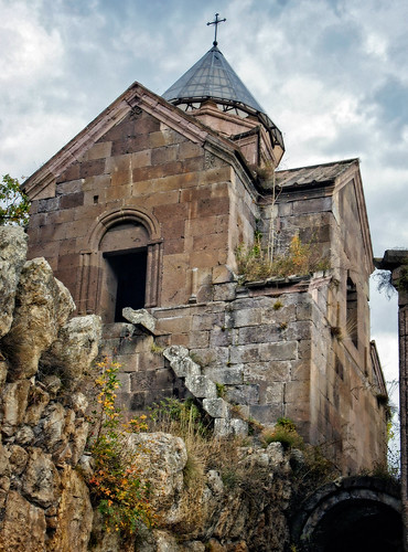 gosh tavushprovince armenia am 2011 architecture church cross dome glass goshavank grass medieval plant portal rock ruin stairs arch