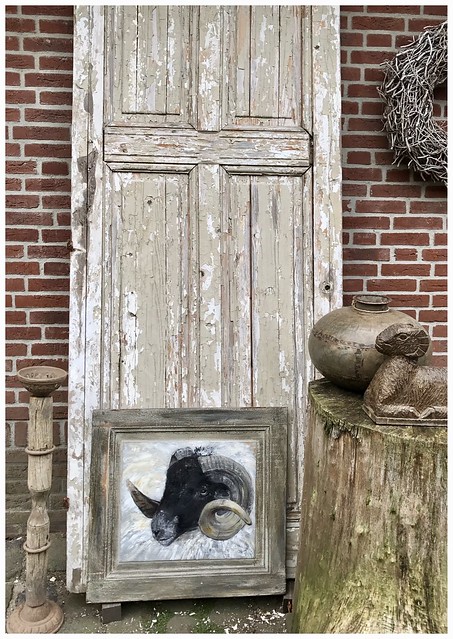 Oude deur schilderij ram