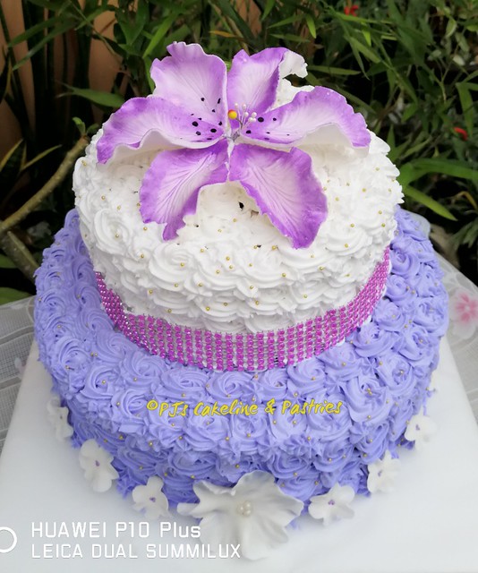 Purple and White Themed Rosette Cake by JENNELYN C DALLO of PJ's Cakeline and Pastries