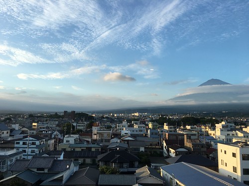 Mt. Fuji towering over the rooftops of Fujinomiya