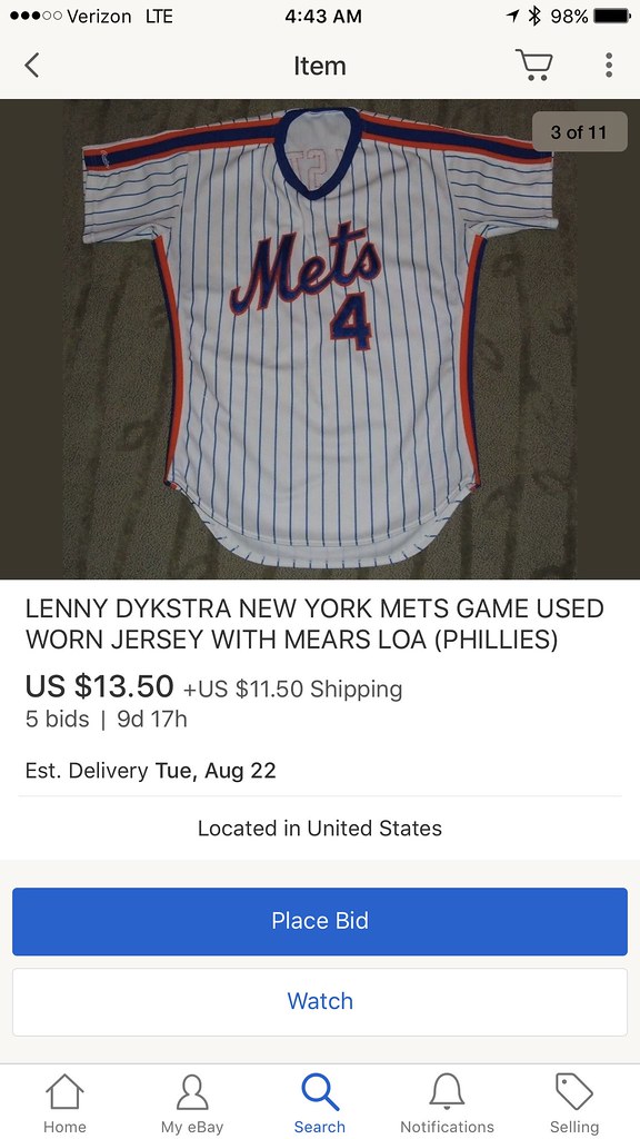  Mets: Game Used Lenny Dykstra Jersey