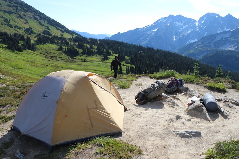 Our tent at the higher, better campsite at Cloudy Pass - now that's a view!