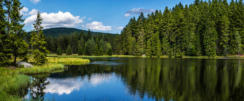 fichtelsee landscape panorama upper franconia germany reflections ake water clouds sky