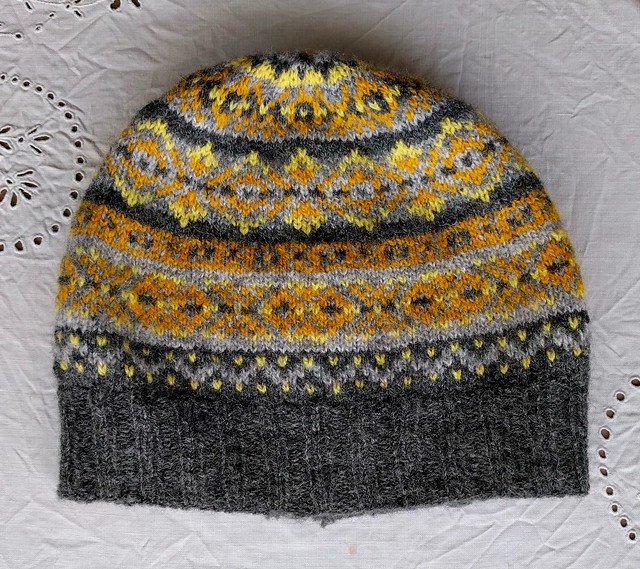 Handknit colourwork hat.