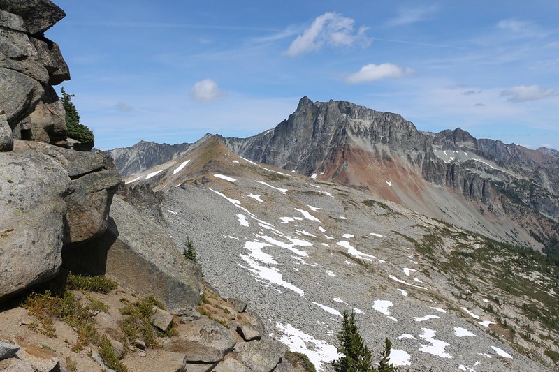 View northeast toward North Star Mountain (8096 feet) and Bonanza Peak (9511 feet) from Cloudy Peak (7915 ft)