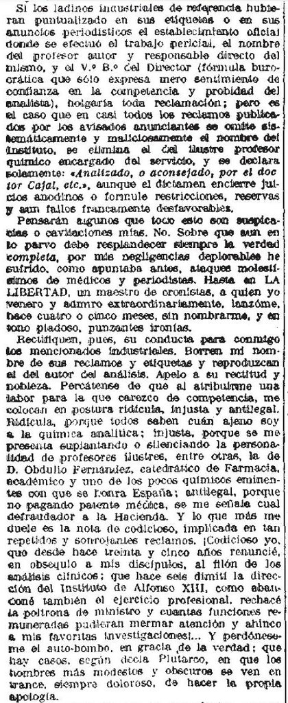 Queja de Ramón y Cajalcontra la Venta del Hoyo en La Libertad el 22 de abril de 1926