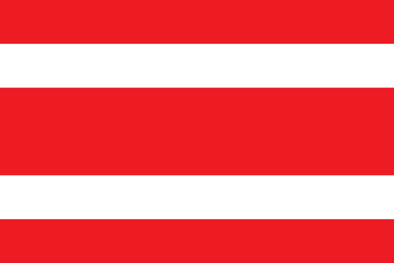 Civil Ensign of Siam, 1917. Red flag with two horizontal white stripes one-sixth wide, one-sixth from the top and bottom