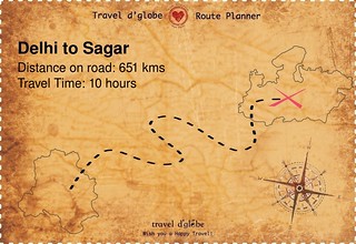 Map from Delhi to Sagar