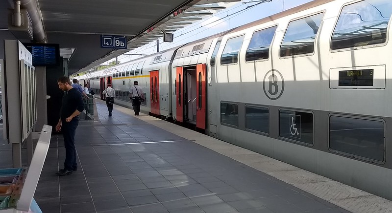 Belgian double-deck Intercity train at Brugge