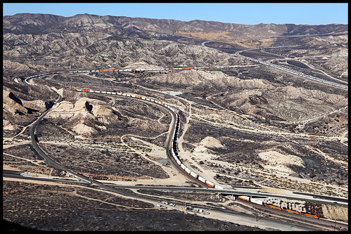 bnsf atsf santa fe cajon pass pine lodge ca california north track stack train double blue cut fire sp up union pacific