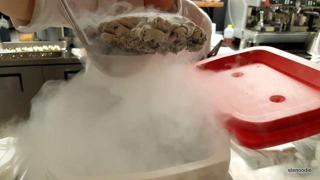 Liquid nitrogen black sesame ice cream smoke