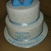 Blue 2 tiered Christening cake with Baby Booties