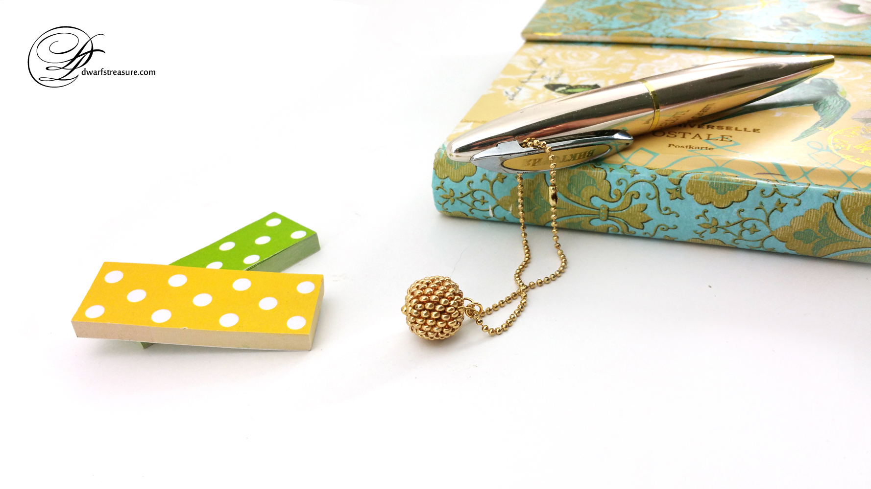 Stylish one in a kind gold seed bead ball pendant and journal 