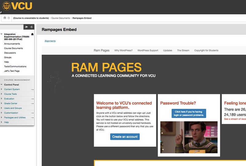 Screen Shot of ramapages in blackboard