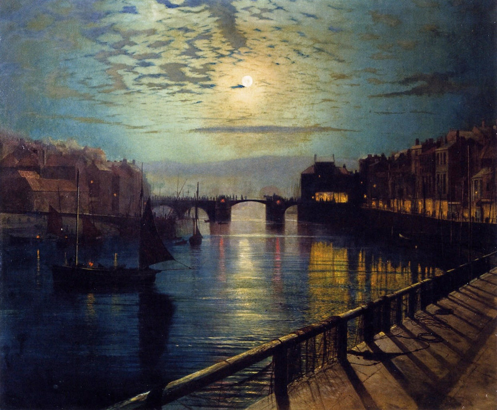 Whitby Harbor by Moonlight by John Atkinson Grimshaw, 1862