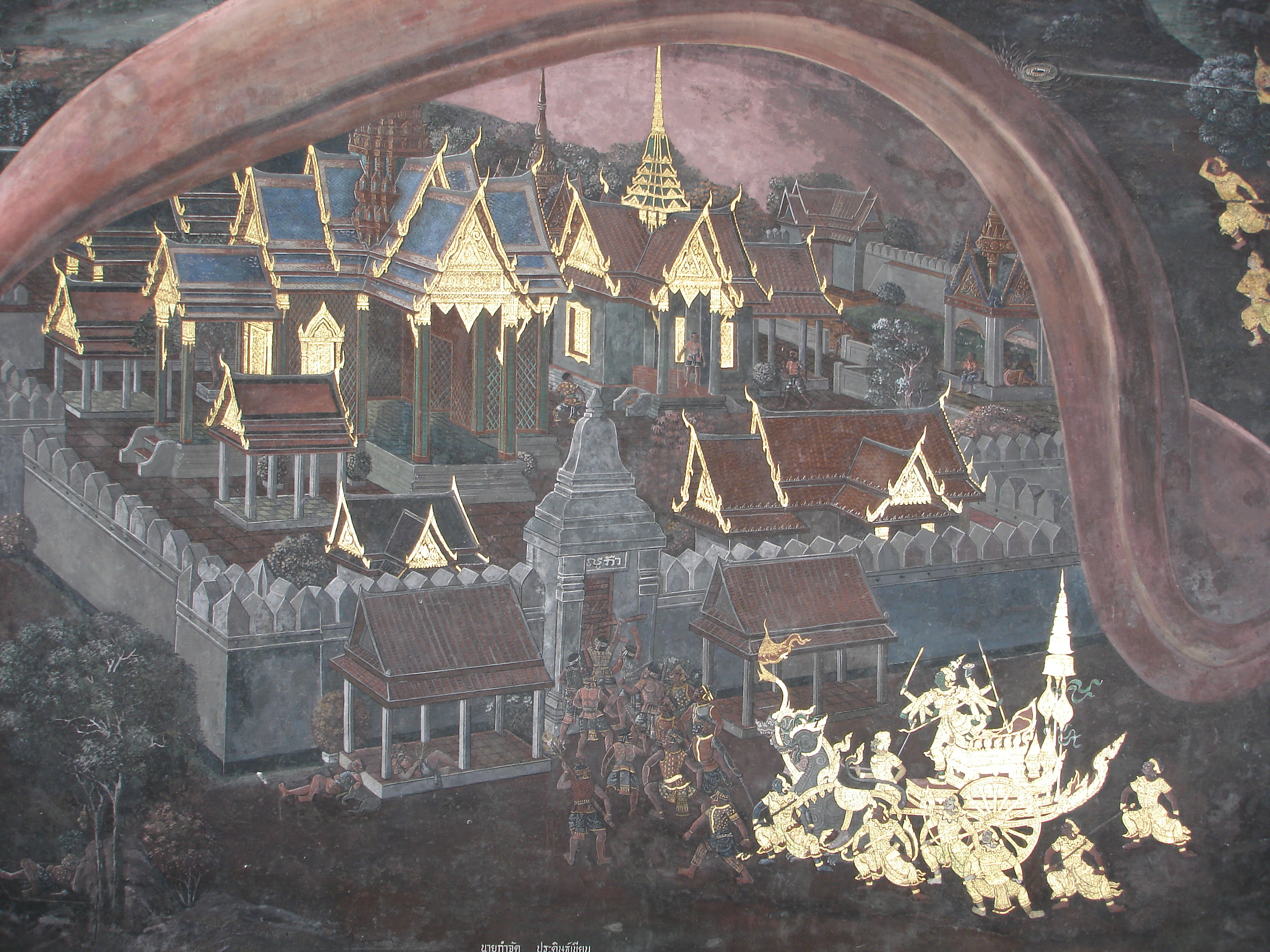 The Grand Palace in Bangkok contains numerous beautiful murals. Photos taken by Mark Jochim on May 17, 2006.