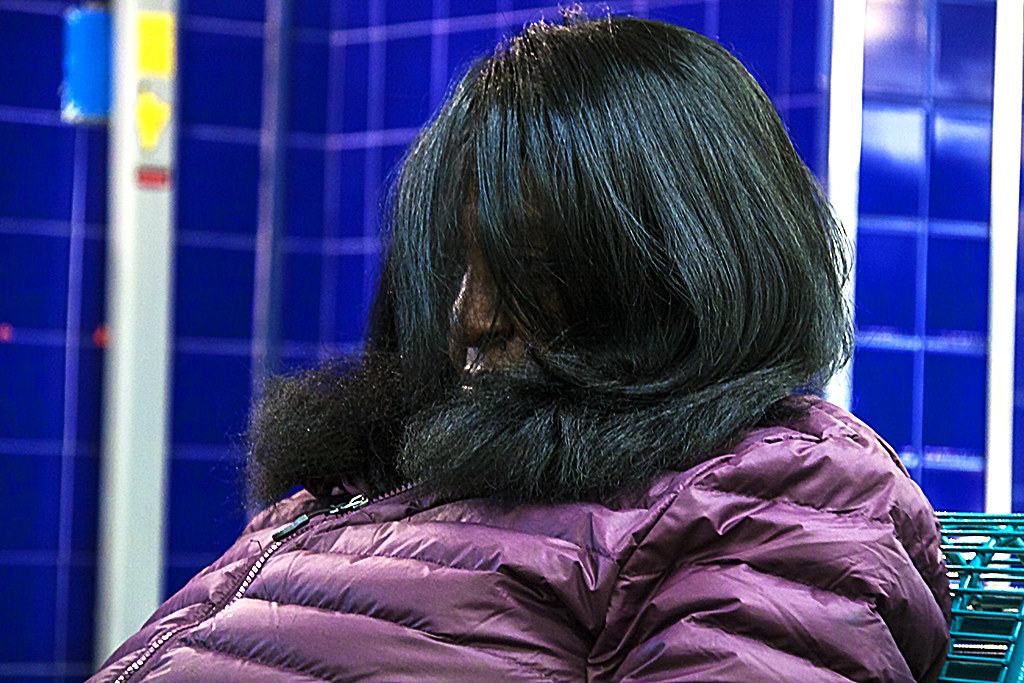 Woman in Greyhound station--Center City