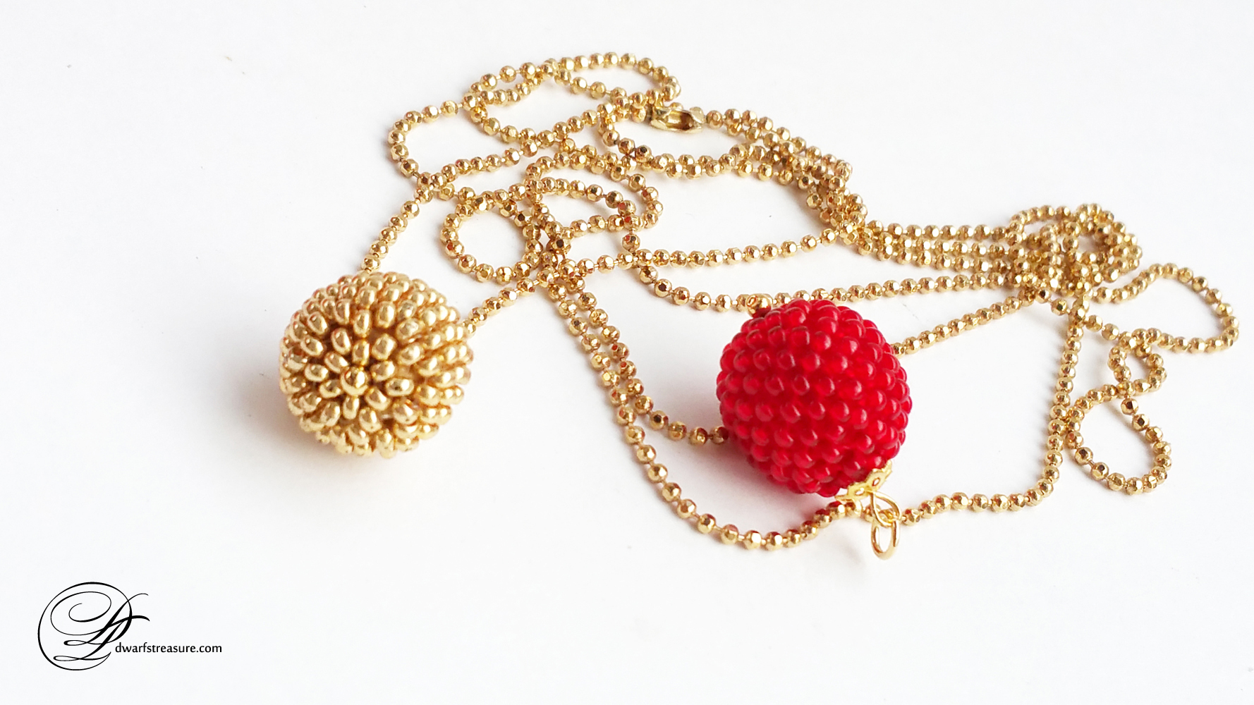 Sophisticated gold and red beaded ball charms