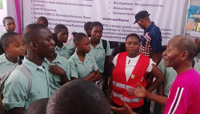 Very interested pupils with Madsm Milka at Mombasa International Show