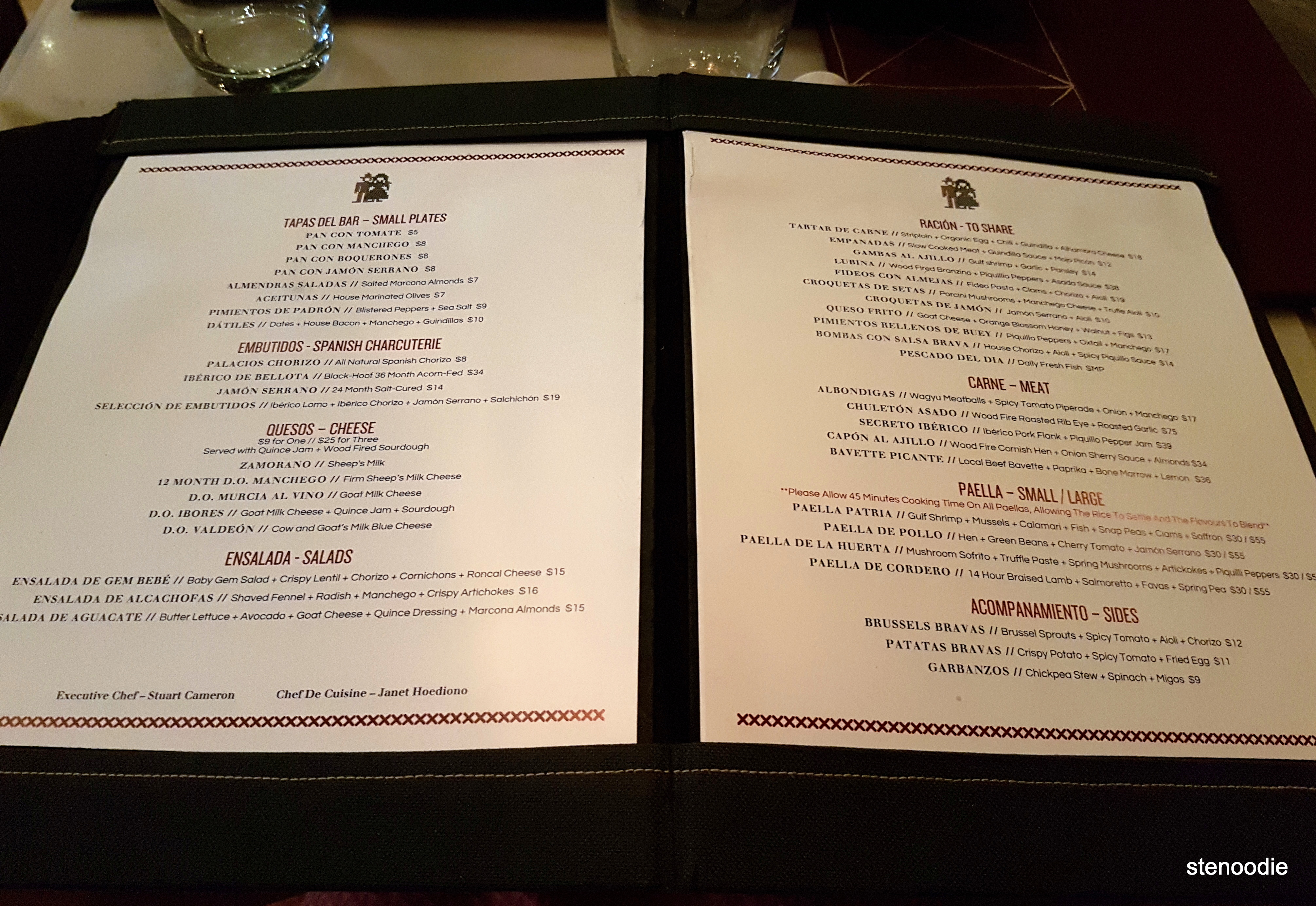 Patria dinner menu and prices