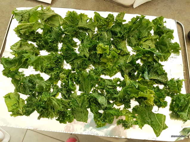 curly kale ready to be baked