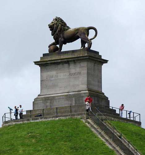 Statue of a lion guarding the Napoleonic War Museum in Belgium