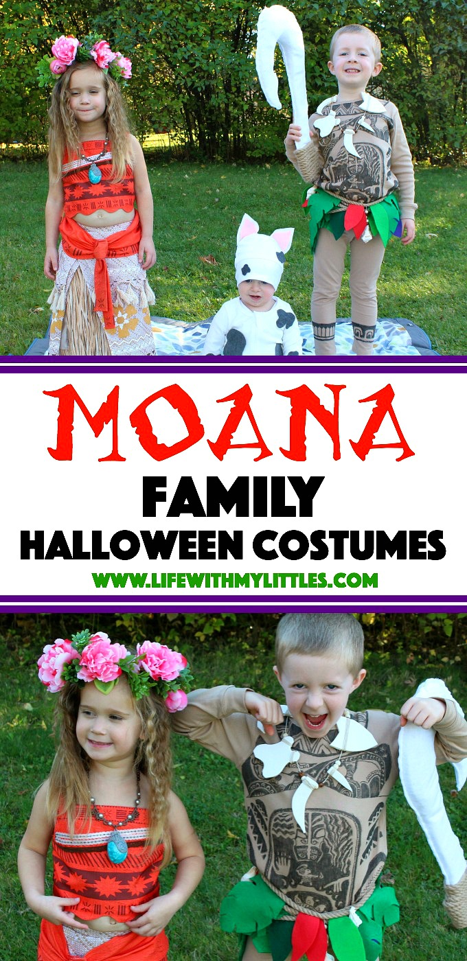 These Moana family Halloween costumes are so cute! Love the DIY no-sew baby Pua costume and the DIY Maui costume! The detail is amazing, and the tutorials are so helpful!