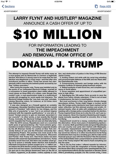 $10 Million for Information Leading to the Impeachment and removal from office of Donald J. Trump