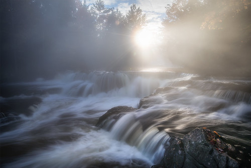 sunrise soft waterfall fog mist michigan travel
