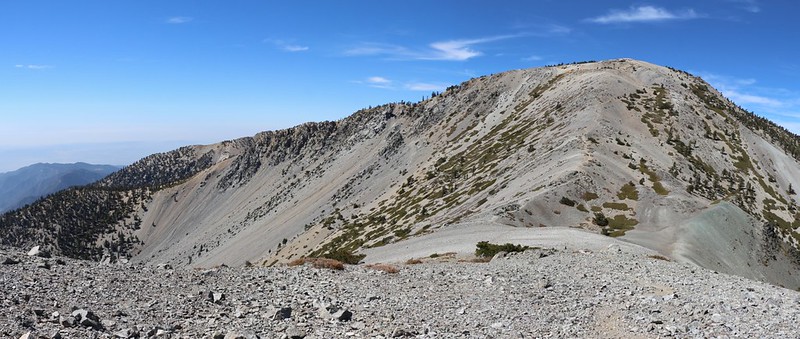 Looking back at the Baldy Bowl and Mount Baldy from the west ridge of Mount Harwood