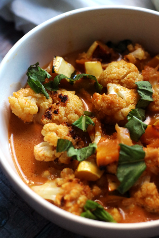 Thai Red Curry with Roasted Cauliflower and Delicata Squash
