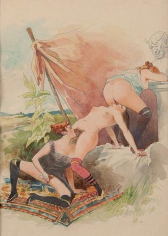 Orgie saphique Aquarelle sur papier 1900
