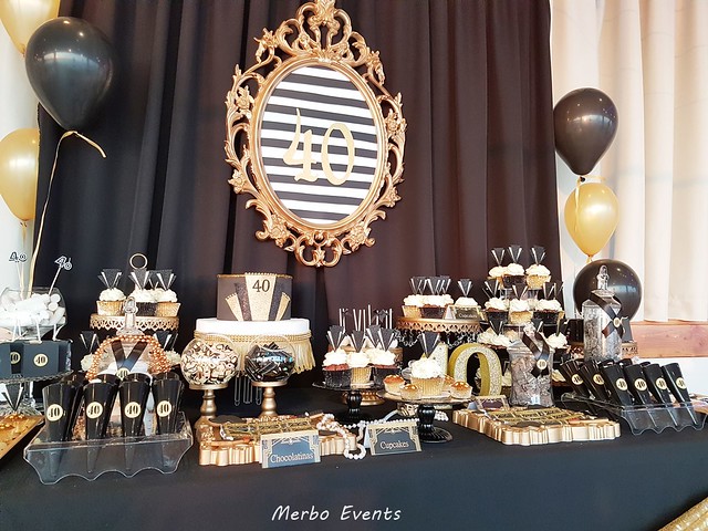 fiesta 40 cumpleaños dorado y negro MERBO EVENTS