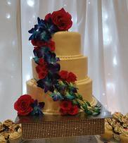 Wedding Cake with real flowers and bling display