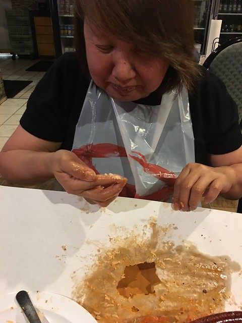 Len, eating cajun shrimps