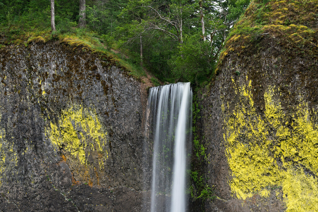 Water eases over the top of Latourell Falls